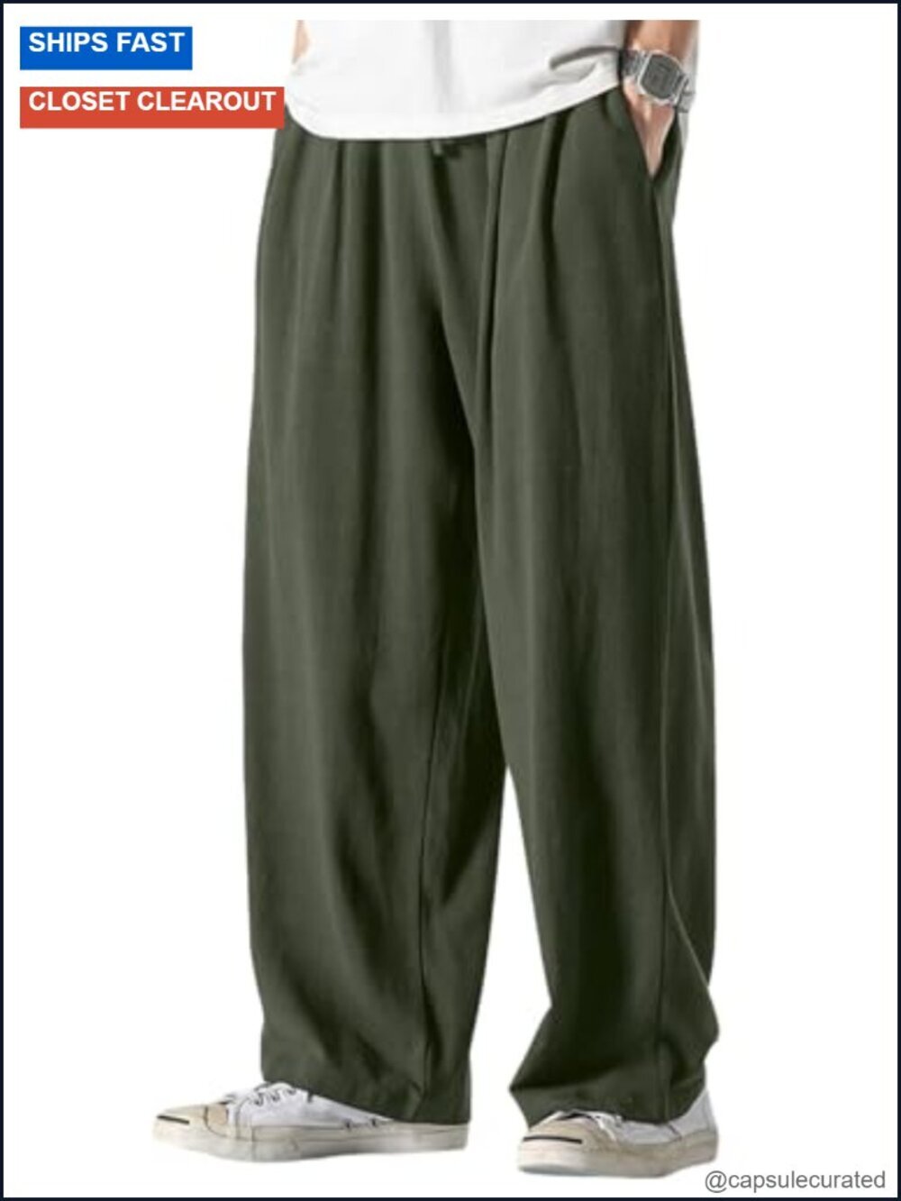 Cotton Linen Wide Leg Pants Drawstring Elastic Waist Casual Lounge Trousers